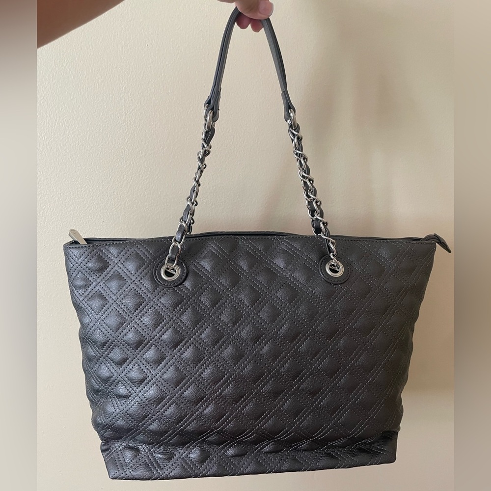 Elegant Metallic Black Quilted Tote Bag